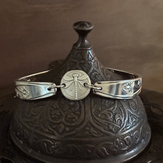 Vintage Cake Fork Bracelet with Dragonfly