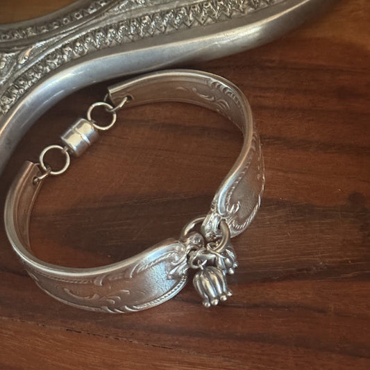 Vintage Grosvenor Diane Spoon Handle Bracelet | Sterling Silver Tulip Charms