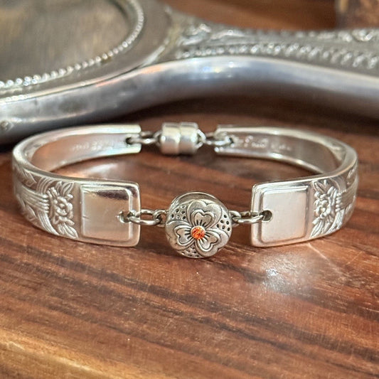 Vintage Fork Handle Bracelet with Interchangeable Floral Snap