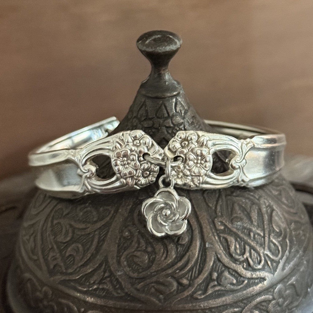 1947 Rogers Bros Eternally Yours Silverware Bracelet with Rose Charm