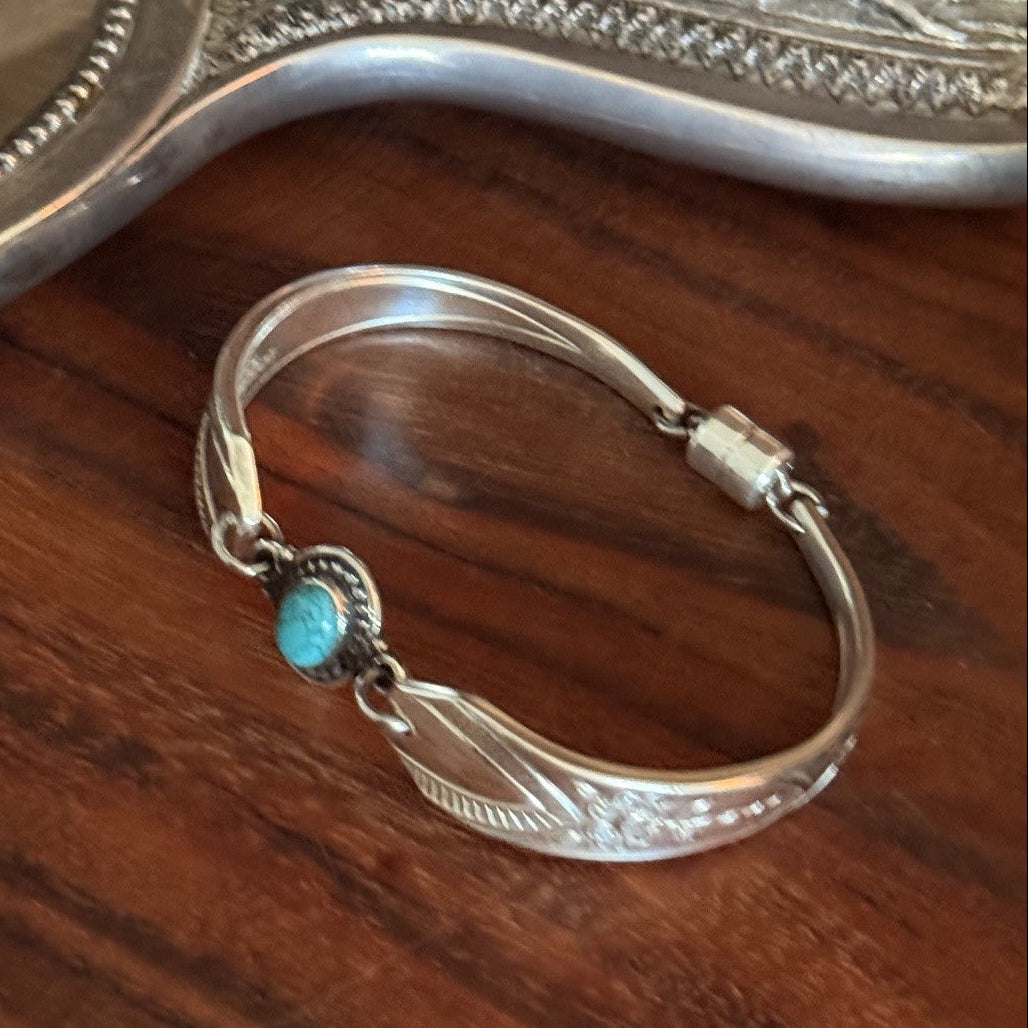 Vintage Anniversary Plate Cake Fork Bracelet with Turquoise