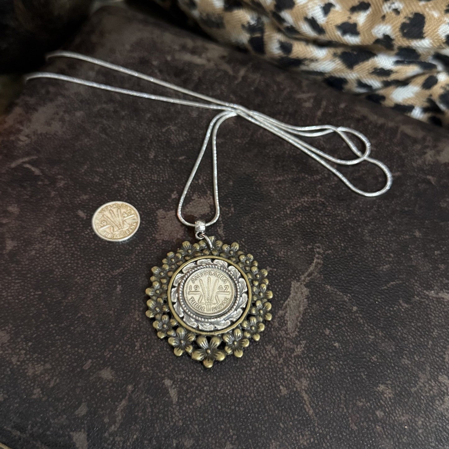1947 Floral Framed Threepence Necklace