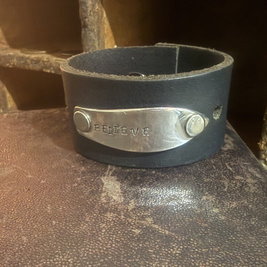 Believe Handstamped Leather Cuff