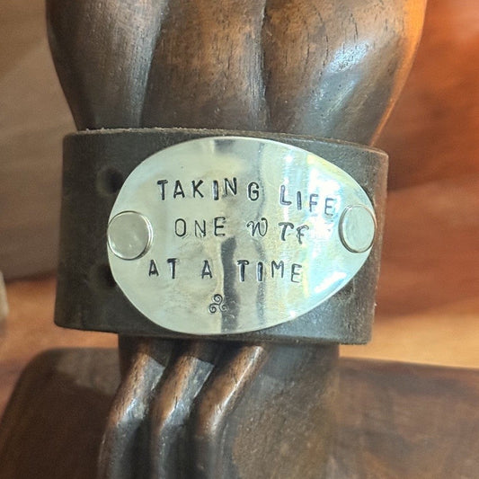Taking Life One WTF at a Time Repurposed Leather Cuff