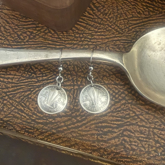 1963 Hand Domed Threepence Earrings