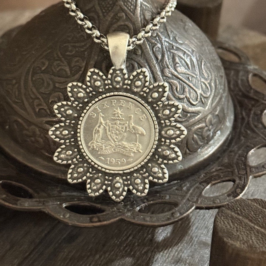 1959 Australian Sixpence Flower Necklace
