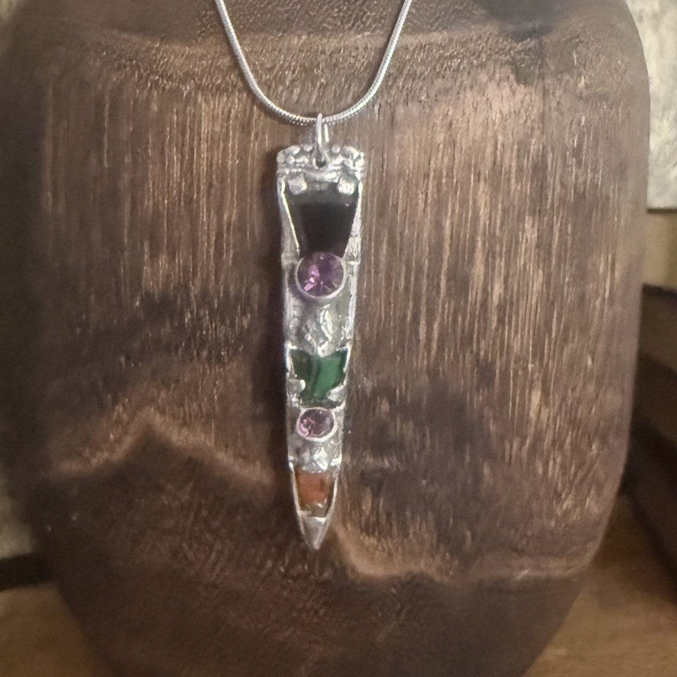 Scottish Celtic Dirk Kilt Pin Necklace | Vintage Rhinestone Pendant