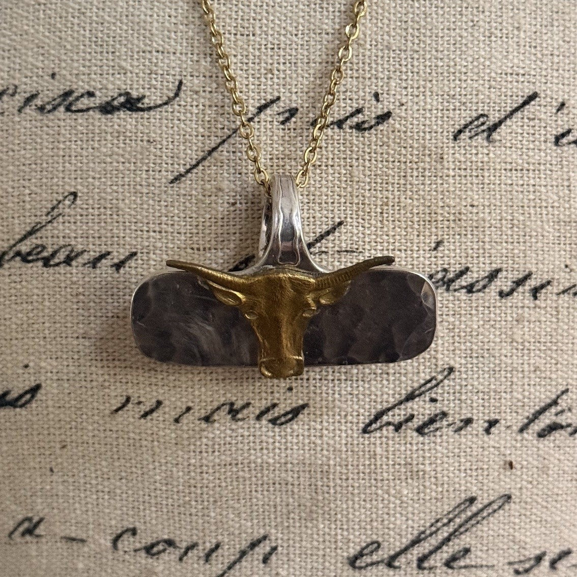 Vintage Child's Food Pusher Necklace with Gold NT Longhorn
