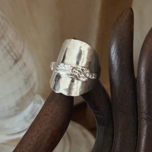1922 Sterling Silver Apostle Spoon Textured Saddle Ring