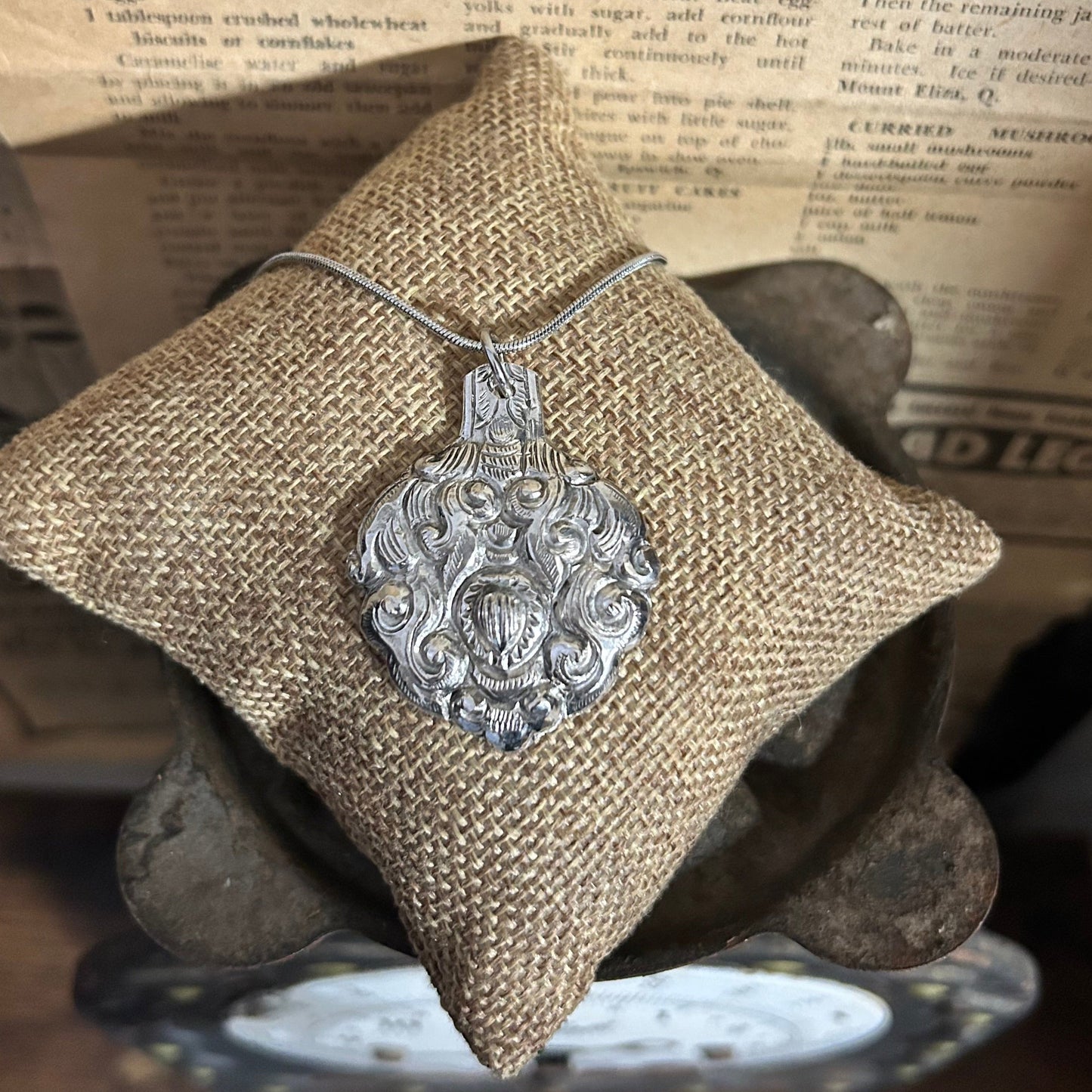 Silver Tibetan Medicine Spoon Necklace