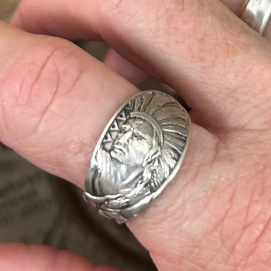 Antique 1894 Sterling Silver Figural Spoon Ring – Size S