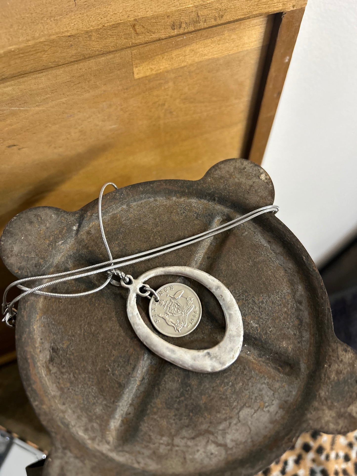 1946 Sixpence “Organic Frame” Necklace