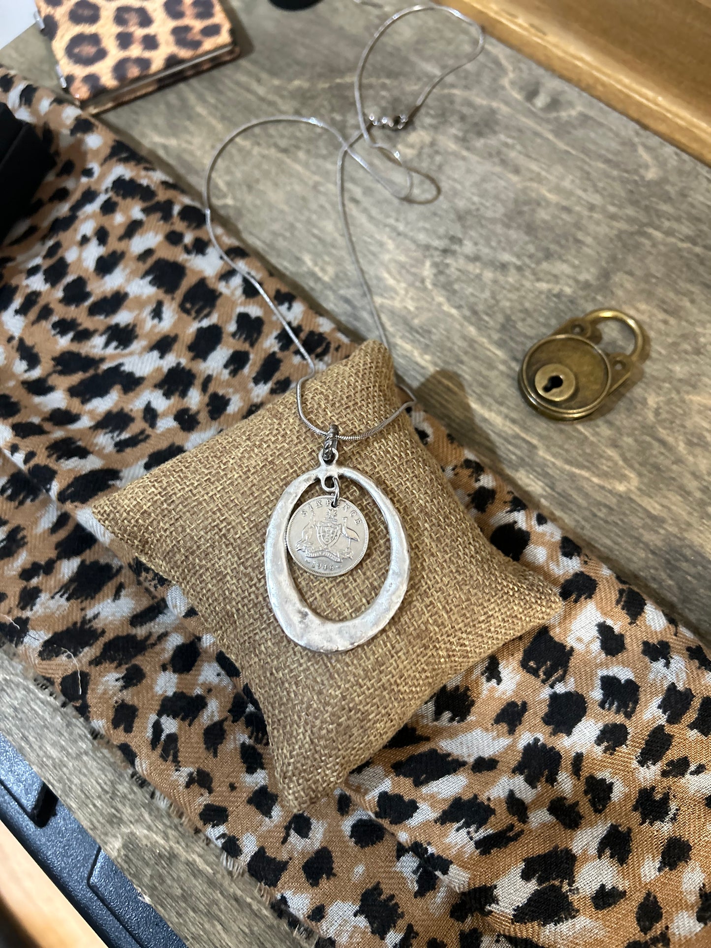 1946 Sixpence “Organic Frame” Necklace