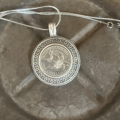 1964 New Zealand Shilling Coin Necklace