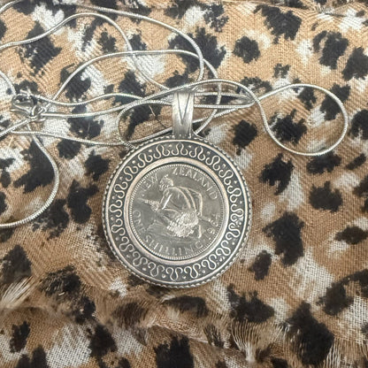 1964 New Zealand Shilling Coin Necklace