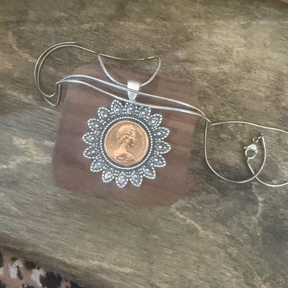1966 Coin Necklace – Vintage Floral Setting
