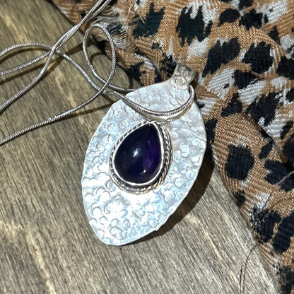 Sterling Silver Spoon Bowl Necklace with Amethyst