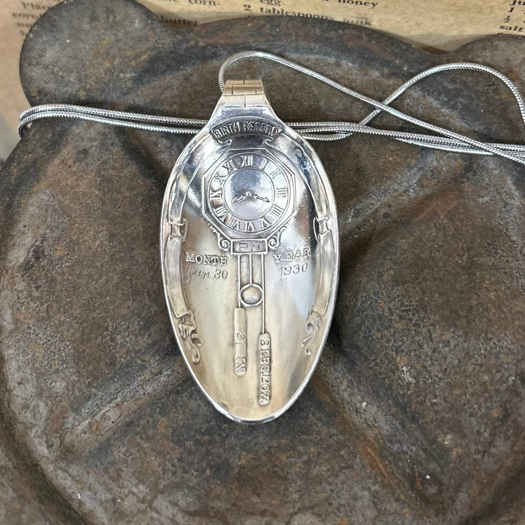 Sterling Silver Birth Necklace- Dated 1930 - Molly Made