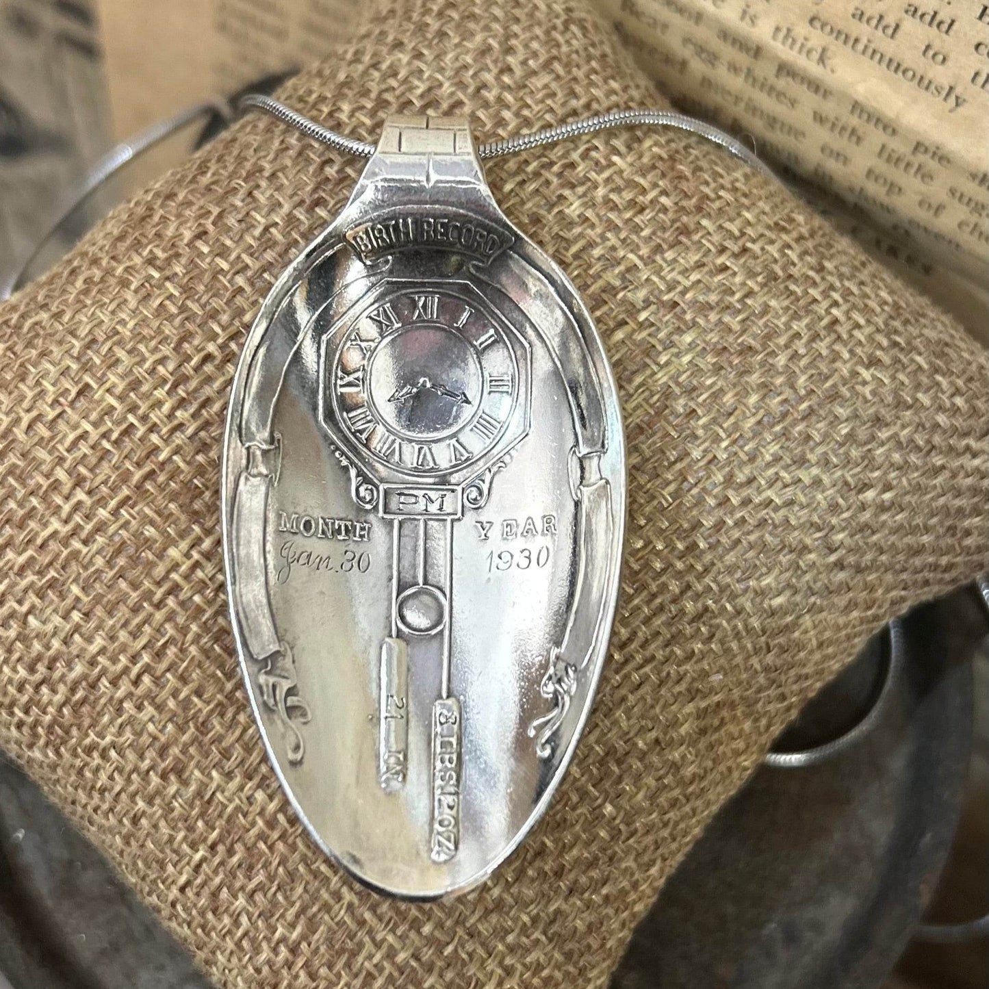 Sterling Silver Birth Necklace- Dated 1930 - Molly Made