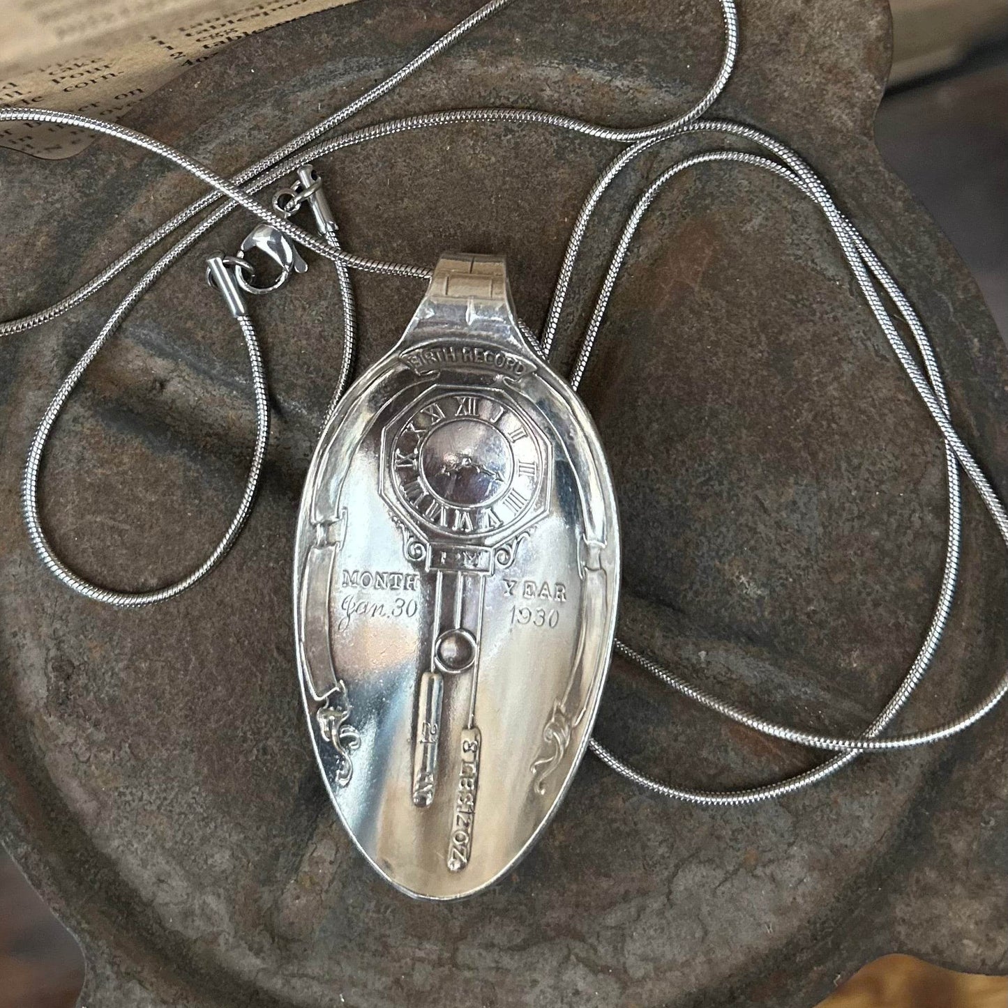 Sterling Silver Birth Necklace- Dated 1930 - Molly Made