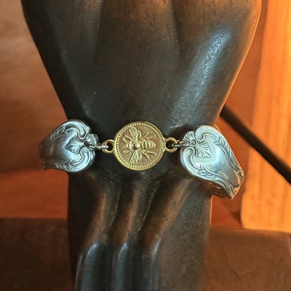 Vintage Cake Fork Handle Bracelet with Gold Bee