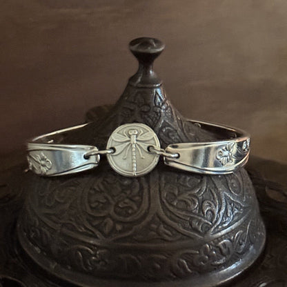 Vintage Cake Fork Bracelet with Dragonfly