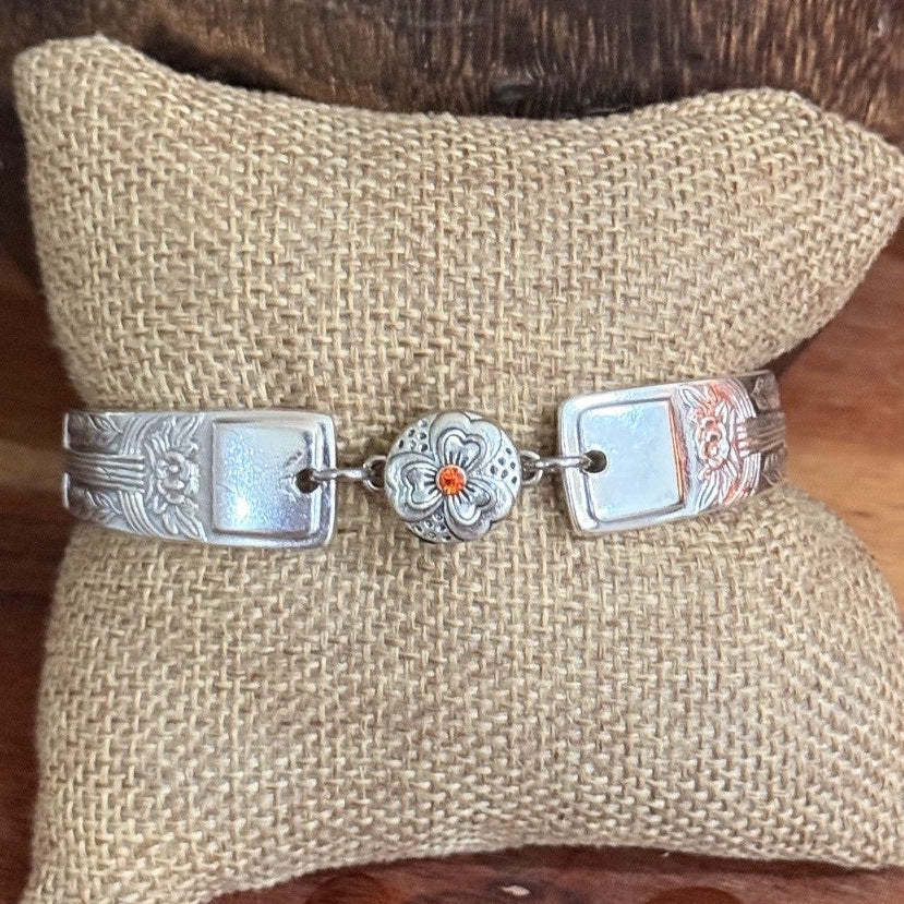 Vintage Fork Handle Bracelet with Interchangeable Floral Snap
