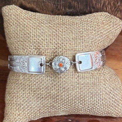Vintage Fork Handle Bracelet with Interchangeable Floral Snap