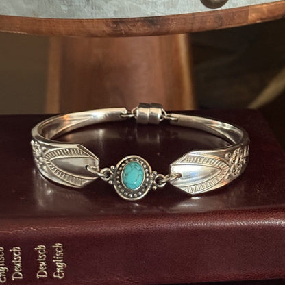 Vintage Anniversary Plate Cake Fork Bracelet with Turquoise