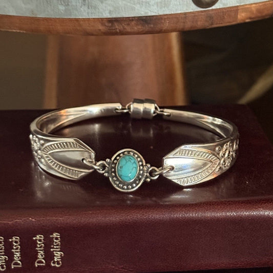 Vintage Anniversary Plate Cake Fork Bracelet with Turquoise