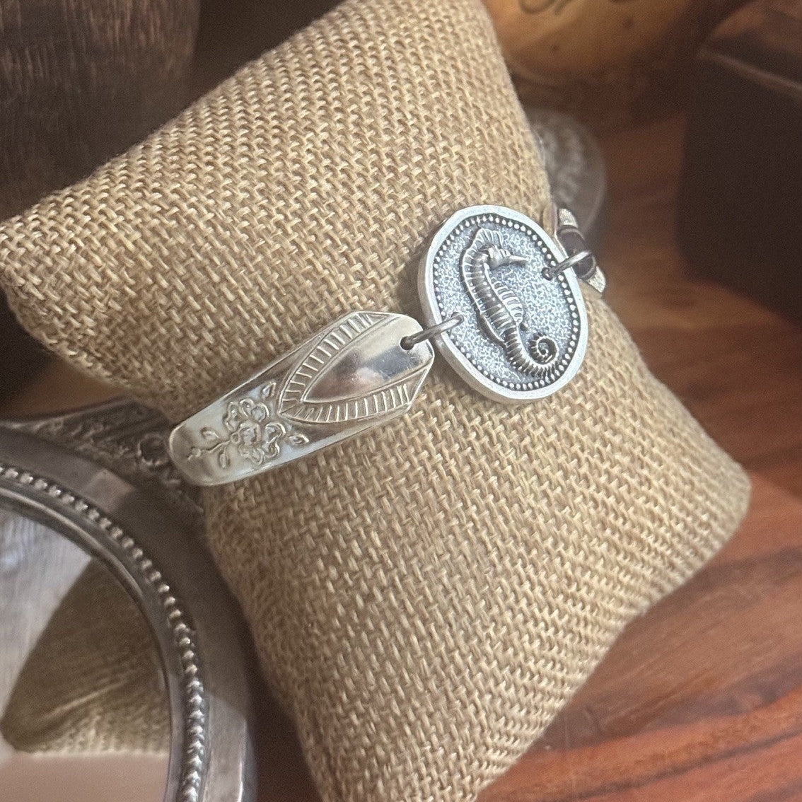 Vintage Anniversary Plate Silverware Seahorse Bracelet