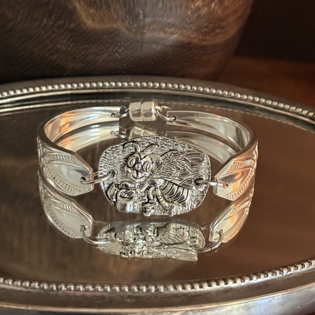 Vintage Anniversary Plate Silverware Bracelet with Bee | Wearable History