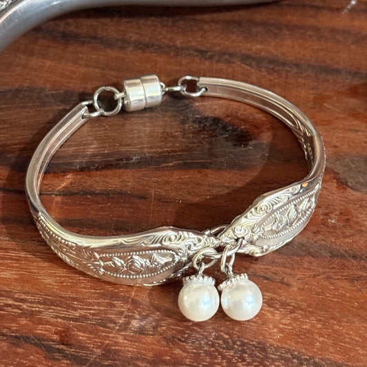 1950s Rodd Royal Rose Cake Fork Bracelet with Pearl Charms