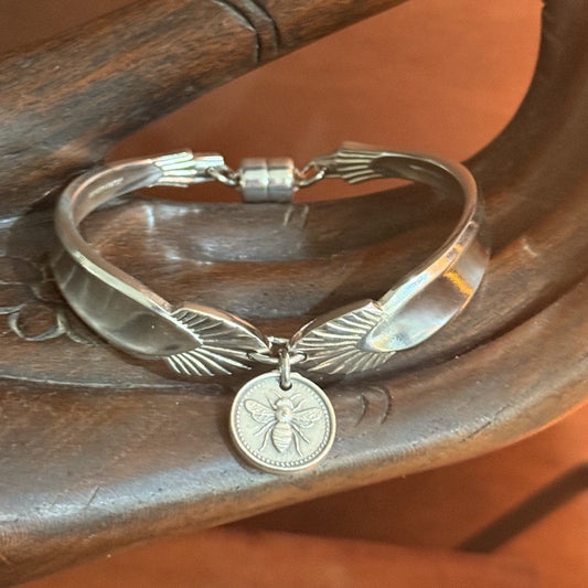 Angora Art Deco Cake Fork Bracelet with Bee Charm