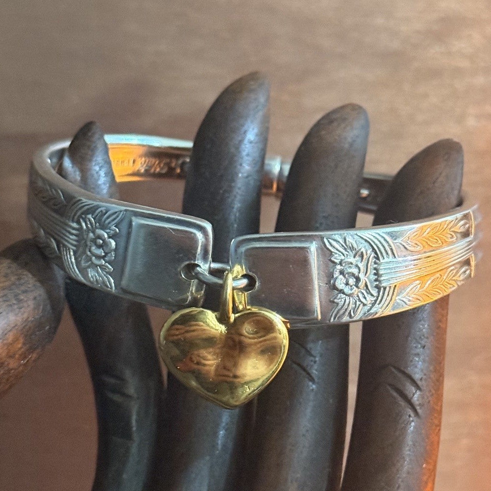 Art Deco Arlington Silverware Bracelet | Gold Heart Charm