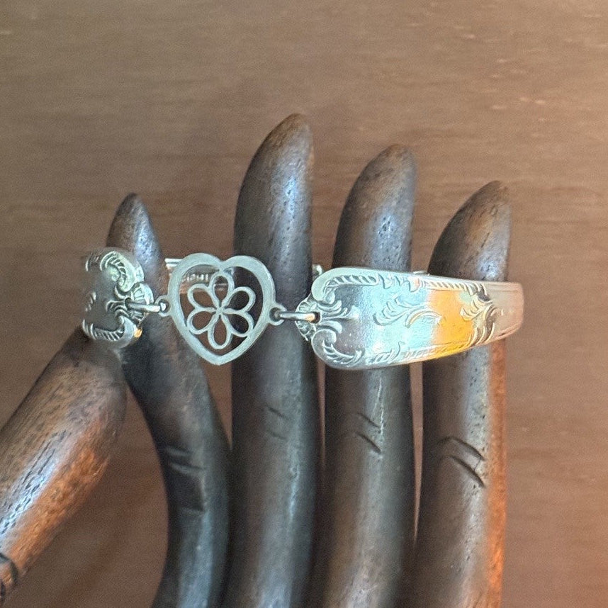 Vintage Grosvenor Diane Silverware Bracelet with Flower Heart