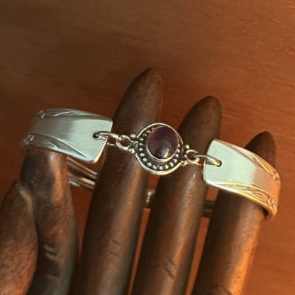 Vintage Rodd Cake Fork Handle Bracelet with Purple Glass Gem
