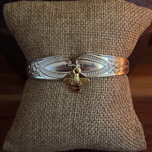 Vintage Anniversary Plate Cake Fork Bracelet with Bee Charm