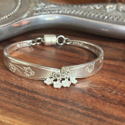 Vintage Dancing Flowers Cake Fork Bracelet with Sterling Silver Flower Charms