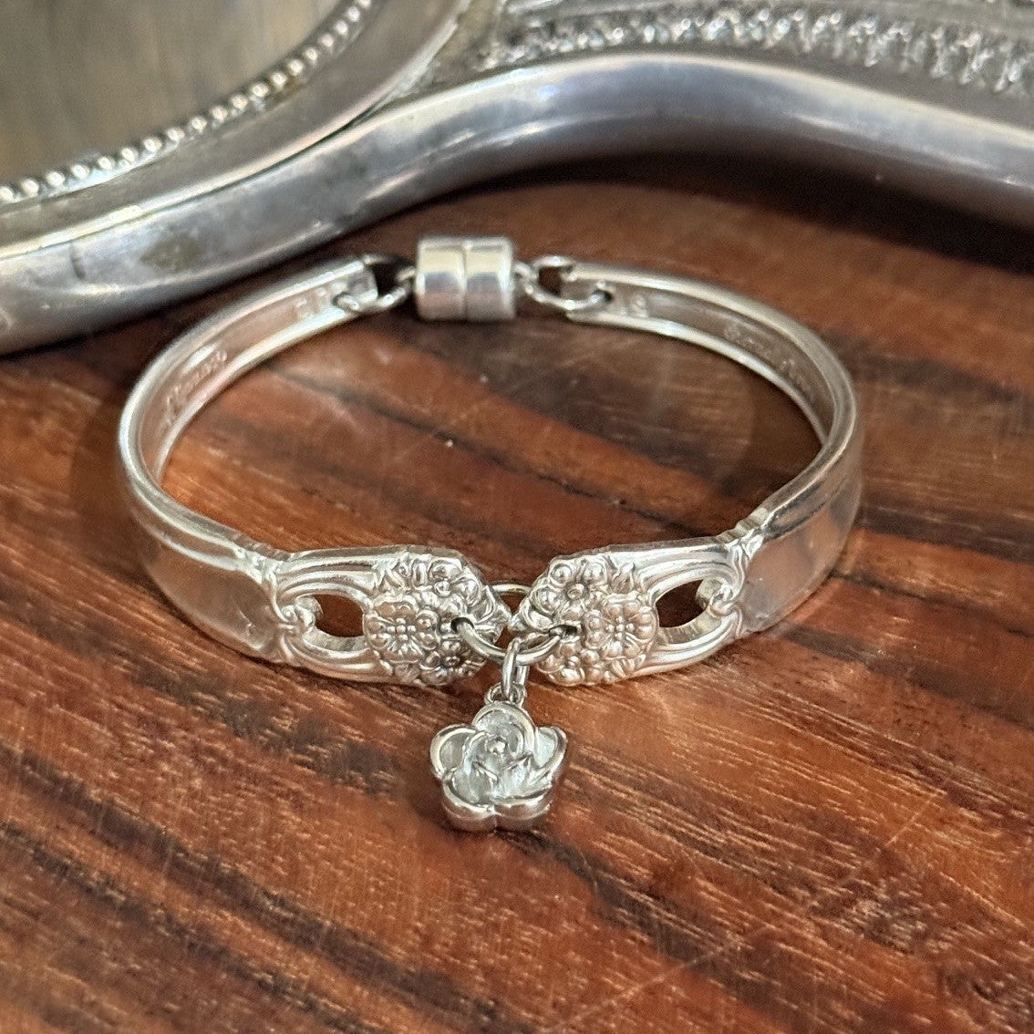 1947 Rogers Bros Eternally Yours Silverware Bracelet with Rose Charm
