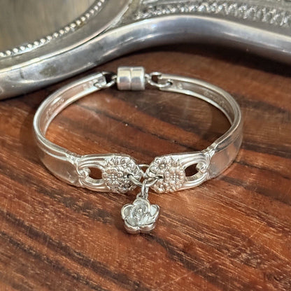 1947 Rogers Bros Eternally Yours Silverware Bracelet with Rose Charm