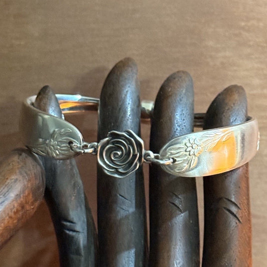 Vintage Floral Cake Fork Bracelet with Rose Connector