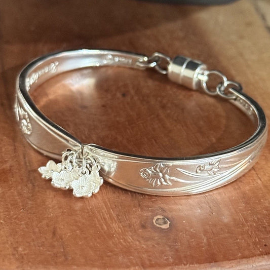 Vintage Dancing Flowers Cake Fork Bracelet with Sterling Silver Flower Charms