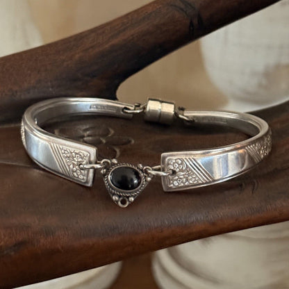 1949 Margaret Rose Silverware &amp; Onyx Bracelet