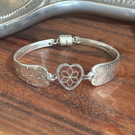 Vintage Grosvenor Diane Silverware Bracelet with Flower Heart