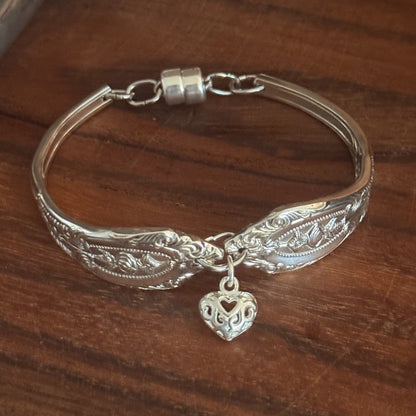 Vintage Rodd Royal Rose Fork Handle Bracelet | Sterling Silver Heart Charm