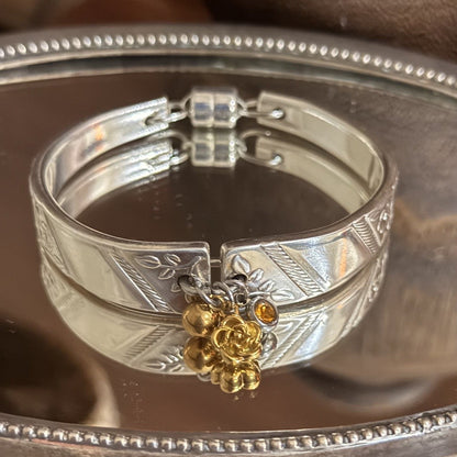 Vintage Spoon Handle Bracelet with Gold Charms