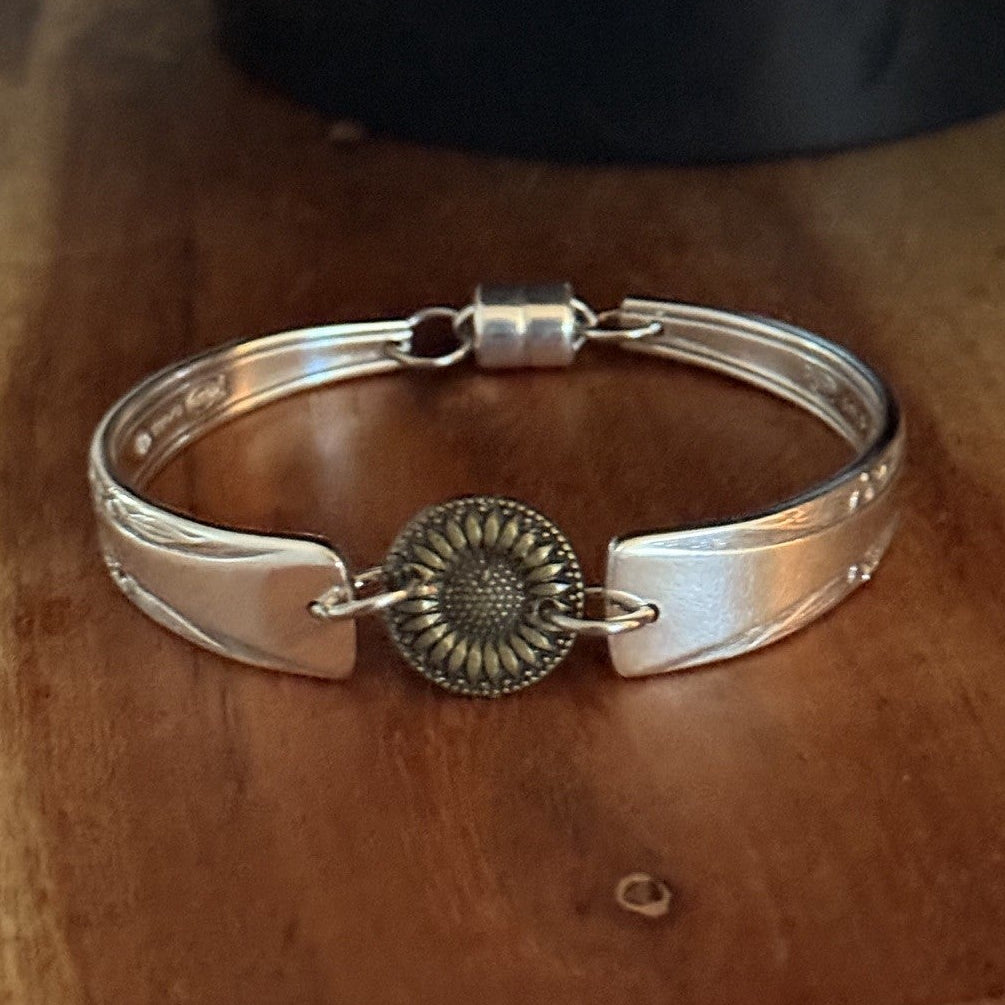 Vintage Cake Fork Bracelet with Sunflower