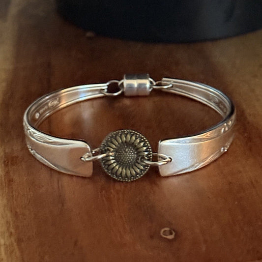 Vintage Cake Fork Bracelet with Sunflower