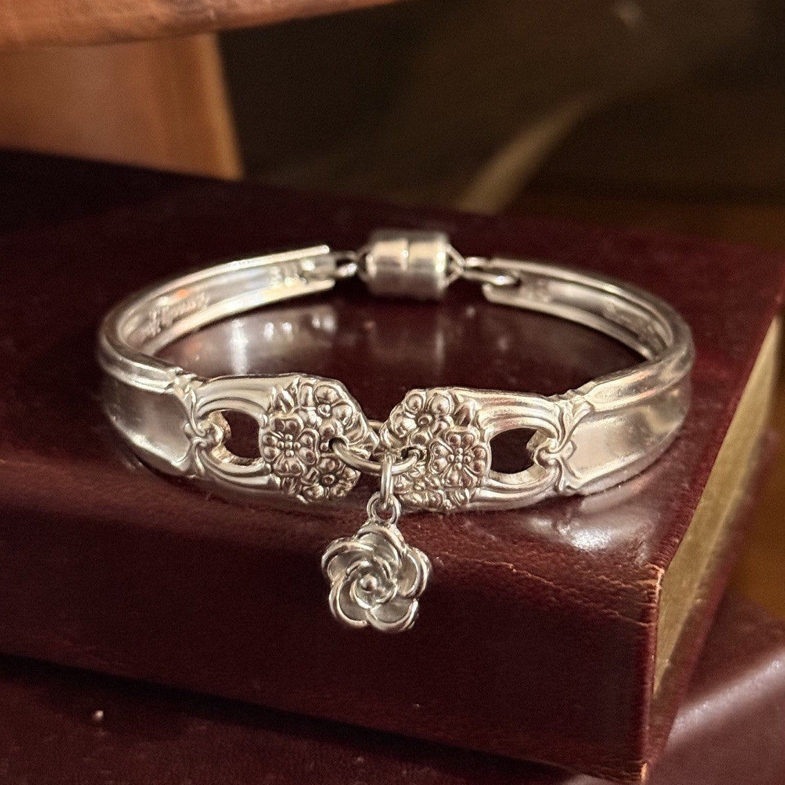 1947 Rogers Bros Eternally Yours Silverware Bracelet with Rose Charm